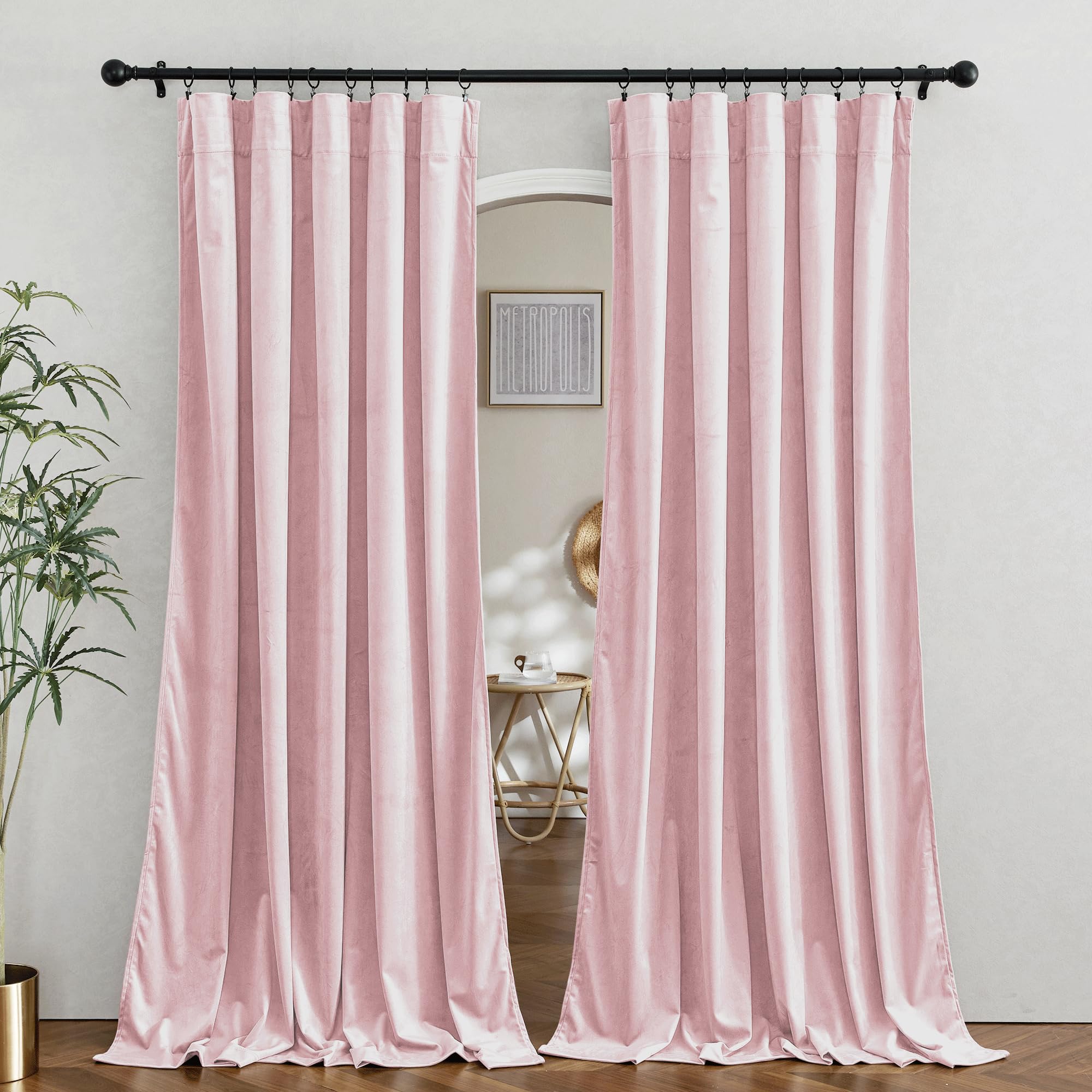 RYB HOME Velvet Room Divider Curtains 84 inches, Noise Reduce Barrier for Nursery, Large Window Curtains for Sliding Glass Door/Storage/Space Room, Blush Pink, W 62 x L 84, 2 Panels Set