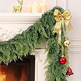 Thickened Upgraded Realistic Artificial Cedar Garland - Thick Lush Full Faux Greenery Garland for Fireplace Mantle, Indoor Outdoor Christmas Holiday Home Party Decorations