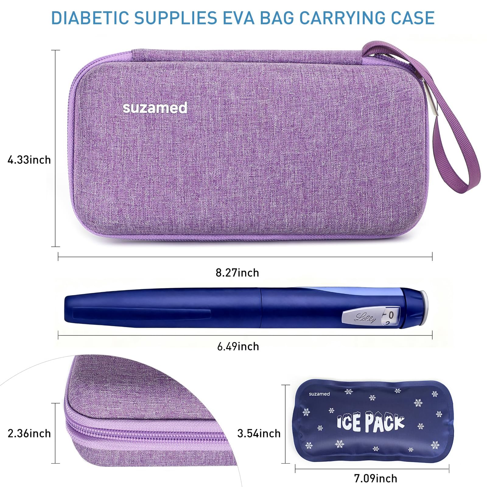 Insulin Cooler Travel Case,EVA Insulation Travel Medicine Kit with 2 Ice Packs for Diabetes Care,Insulin Pen and Other Diabetic Supplies (Purple)