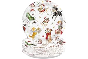 Greencian 50Pcs Dog Christmas Party Decorations Happy Dog Themed Christmas Paper Plates Disposable Puppy Print Plates for Xmas Puppy Birthday Picnic Themed Holiday Supplies