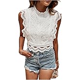 GORGLITTER Women's Eyelet Blouses Open Back Crochet Tank Tops Sleeveless Lace Trim Ruffle Crop Tops Summer Vacation 2025