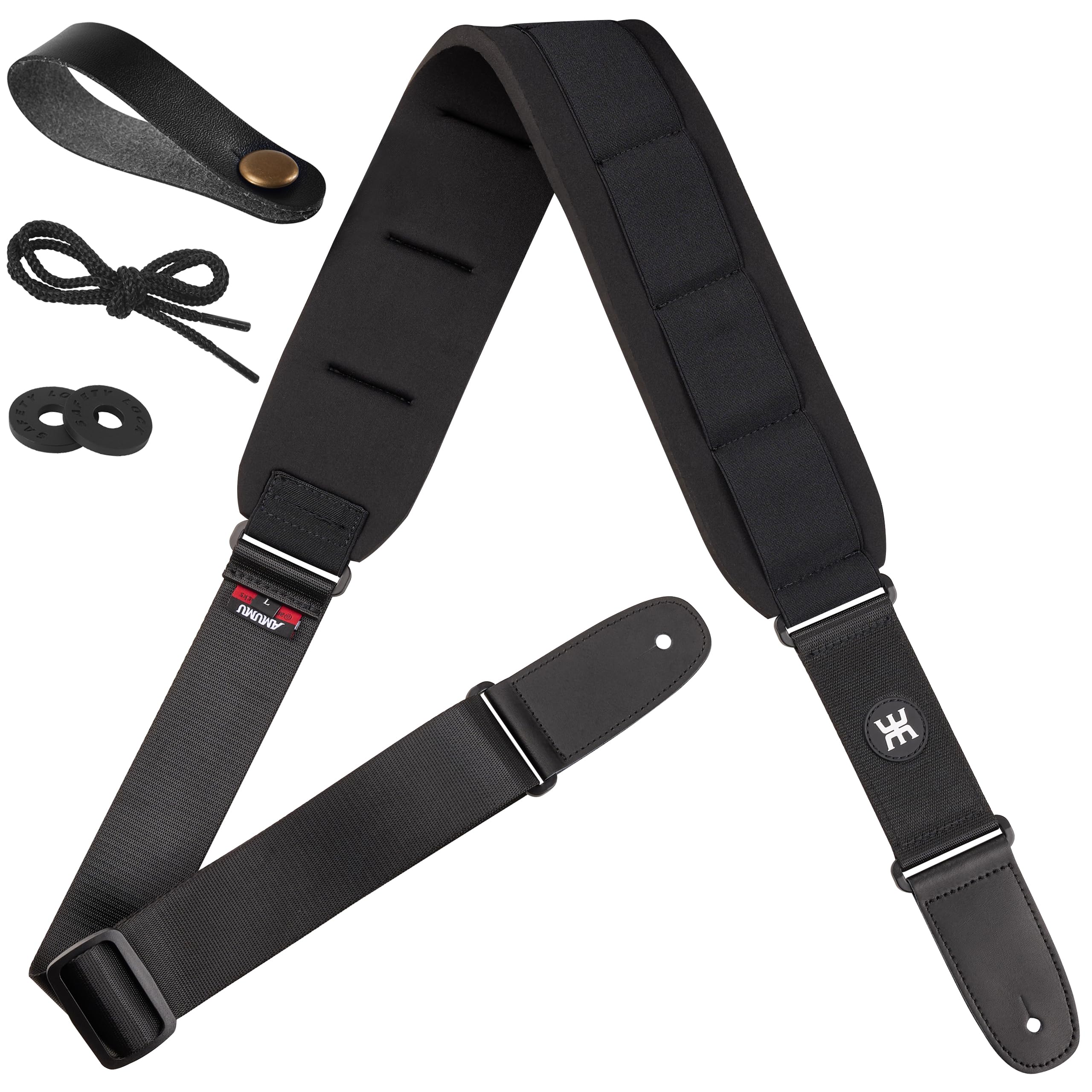 Amumu SBR Memory Foam Padded Guitar Strap for Bass & Electric Guitar and 3.3" Wide -Black