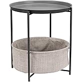 Amazon Basics Round Storage End Table, Nightstand for Bedroom or Living Room, Easy Assembly, with Cloth Basket, Charcoal/Heather Gray, 17.7 x 17.7 x 18.9 in