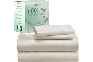 California Design Den Luxury 4 Piece King Size Sheet Set - 100% Cotton, 600 Thread Count Deep Pocket King Sheets, Hotel-Quality Bedding with Sateen Weave - Ivory