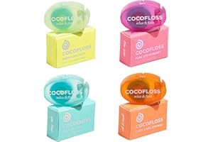 Cocofloss Woven Dental Floss, Travel Sampler, Dentist-Designed Oral Care with Coconut Oil, Waxed, Vegan, Kid-Friendly, 4-Pack Minis, Mint, Coconut, Orange, Strawberry (8 yd Each)
