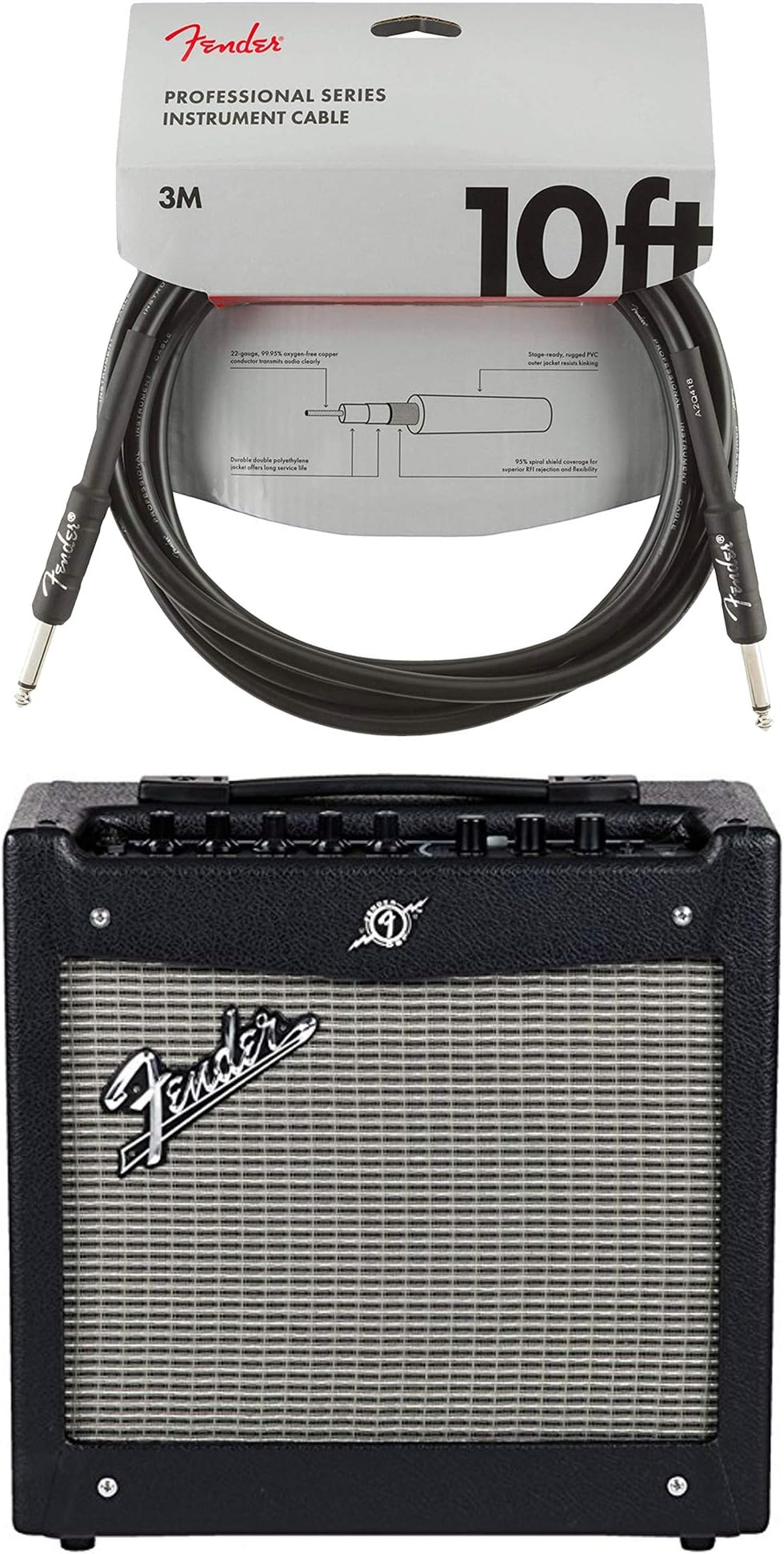 Fender Mustang I V2 20 watt 1x10" Combo Cable Bundle