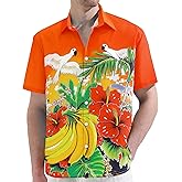 JOGAL Mens Tropical Hawaiian Shirt Short Sleeve Button Down Floral Print Casual Shirt Vacation Summer Beach Shirts