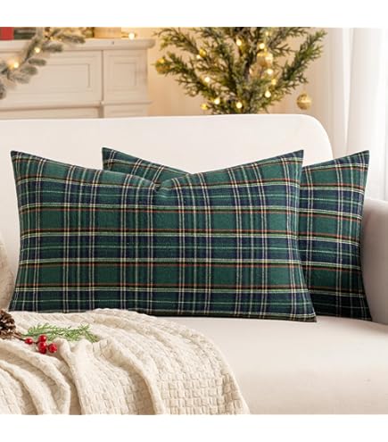 Plaid Waterproof Shrahala Apple Green Checkered Decorative Throw Pillow Cover, Close Up Of The Of A Tartan Square Pillowcase Blended Double-Sided No Inserts For Bedroom Living Room Set Of 2 (22 X