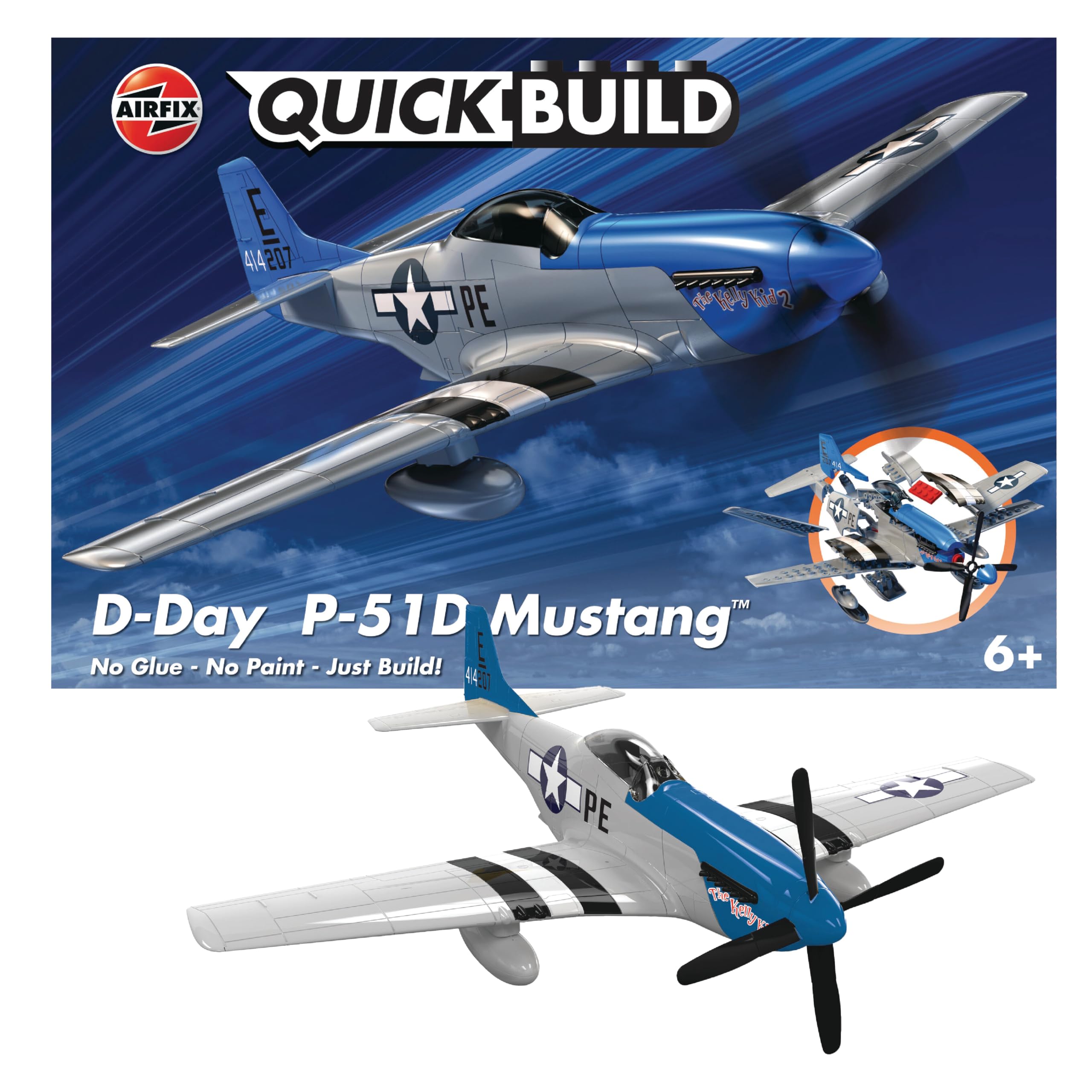 AIRFIX - QUICKBUILD Model Aircraft Kits - J6046 D-Day P-51D Mustang Model Building Kit for Kids 6+, Construction Plane Toys for Boys & Girls - Fighter Jet & Toy Aeroplane Sets, Plane Enthusiast Gifts