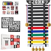 ESSENTURA 10/12 Belts Karate Belt Display Rack, Pure Bamboo Wood, Themed Stickers, Medal Hangers - Taekwondo Belt Display, Jiu Jitsu, BJJ, Martial Arts