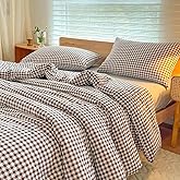 NSNLGSGC Queen Comforter Set, Mocha Gingham Bedding Comforter Sets, Dark Brown Grid Bed Comforter 3 Pieces (1 Comforter, 2 Pillowcases)