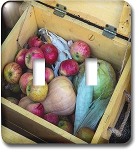 3dRose Alexis Photography - Food Fruits and Vegetables - Wooden box filled with red apples, corn, pumpkin and cabbage - double toggle switch (lsp_304528_2)