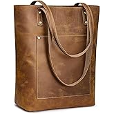 S-ZONE Women Vintage Genuine Leather Tote Bag Large Shoulder Purse Work Handbag | Vintage, Genuine Leather, Large, Purse, Work