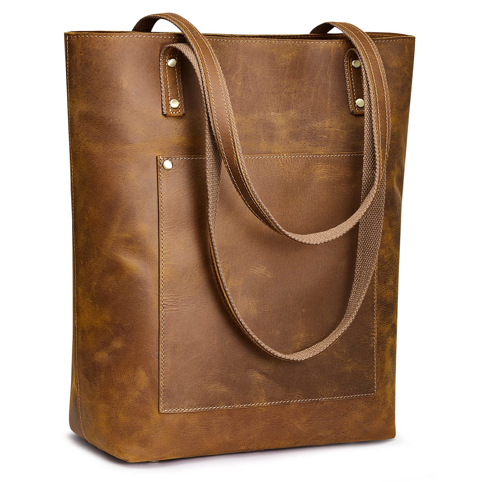 S-ZONE Women Vintage Genuine Leather Tote Bag Large Shoulder Purse Work Handbag