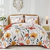 Anibedding Floral Quilt Set Queen Size, Burnt Orange Bedspread with 2 Pillowcases, Soft Microfiber Lightweight Coverlet Bedding Set for All Season(96"x90")