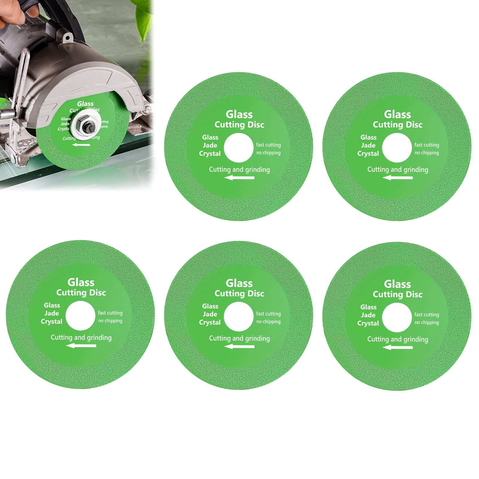 flintronic Glass Cutting Disc, 5PCS Diamond Saw Cutting Blade Angle Grinder Glass Tile Cutting And Polishing, Grinding Rotary Tool Accessories for Jade, Crystal, Wine Bottles, Ceramics, Tiles (Green) — image 1