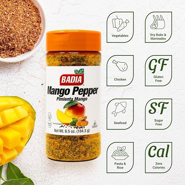 BADIA MANGO PEPPER SEASONING, 6.5 OZ – SWEET & ZESTY CITRUS PEPPER BLEND FOR CHICKEN, SEAFOOD & VEGETABLES