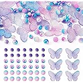 KISSITTY 100pcs Gradient Colorful Pearl Beads Butterfly Charms 10mm Round Rose Flower Berry Beads Bubblegum Spacer Beads for Bracelets Earrings Necklaces Crafts Jewelry Making Key Chains