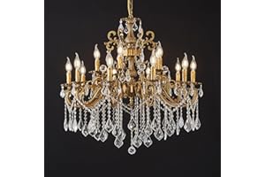 Homeooze 15 Light Classic Vintage Crystal Candle Chandeliers for Living Room Dining Room Foyer Entryway Antique Gold Finish