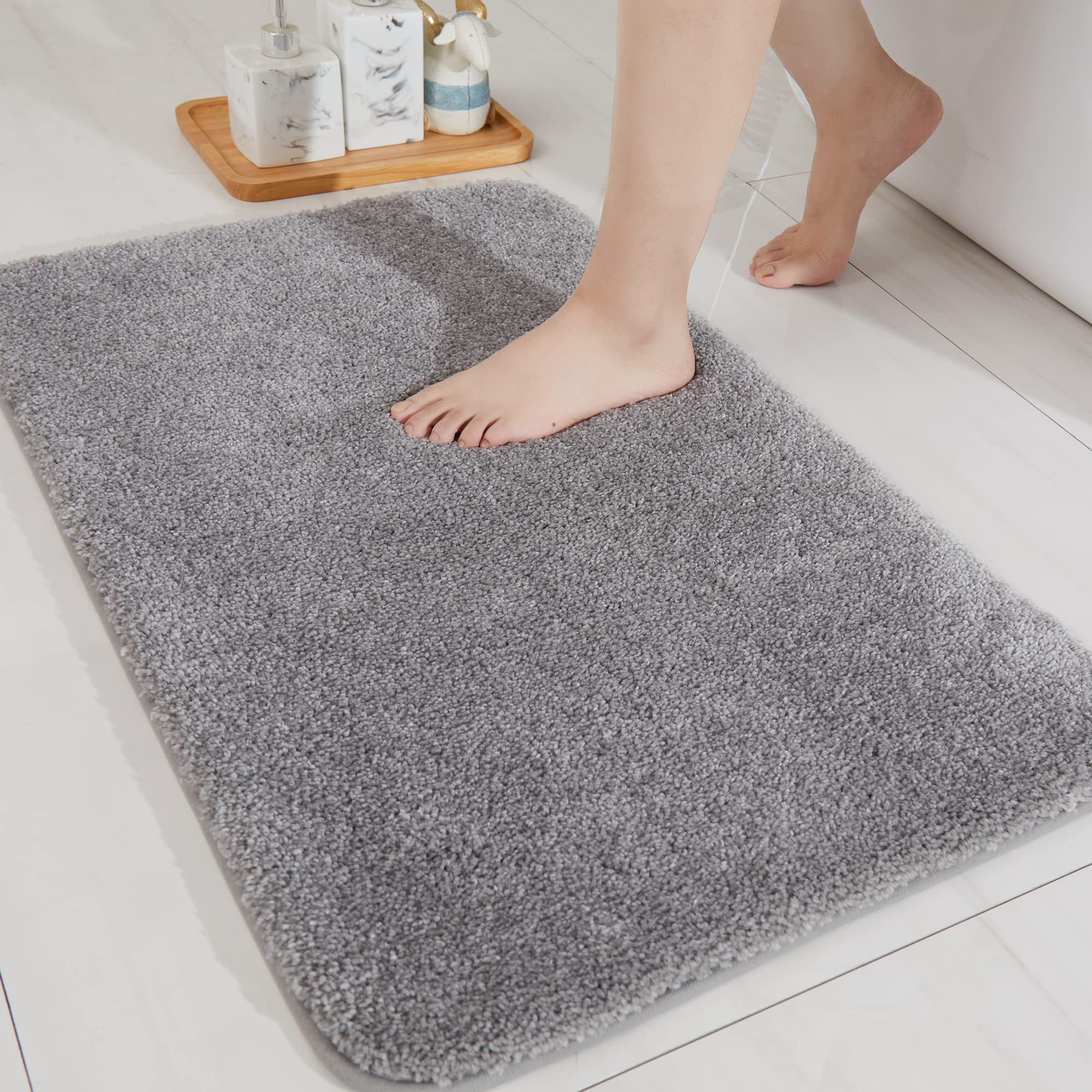 Photo 1 of COSY HOMEER Bath Rugs for Bathroom Extra Thick - Anti-Slip Bath Mats Soft Plush Yarn Shaggy 100% Strong Mirco Polyeste Mat Living Room Bedroom Mat Floor Water Absorbent(Grey,20x32 - Inches)