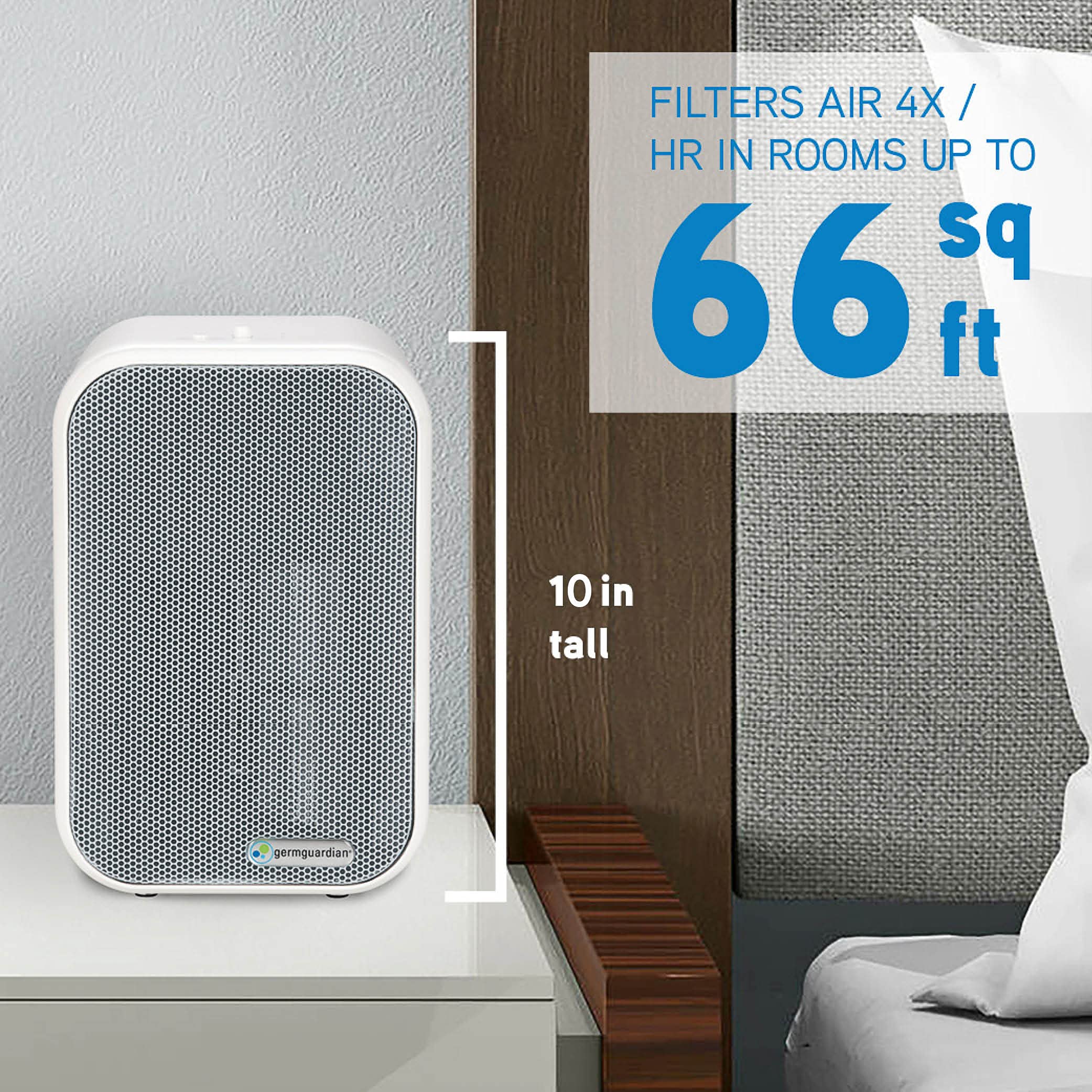 GermGuardian Tabletop Air Purifier with True HEPA Pure Filter and UV-C Light, Removes 99.97% of Pollutants, for Small Spaces, UV-C Light Helps Reduce Germs, Zero Ozone Verified, 10”, White, AC4175W