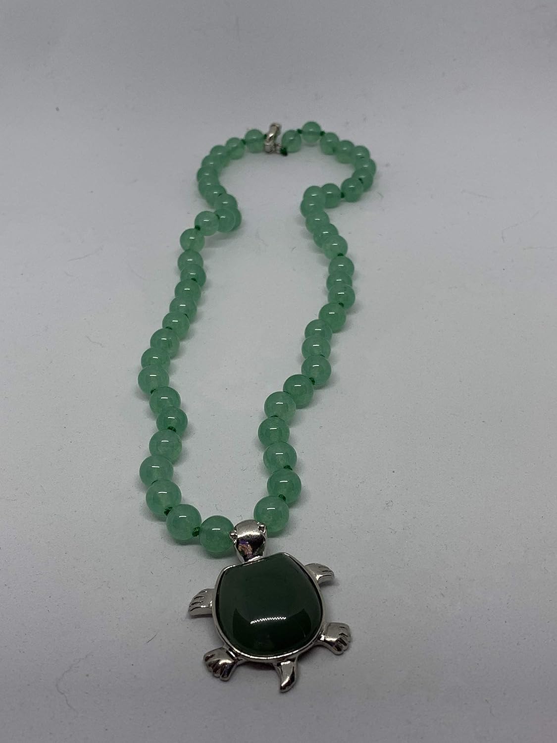 Natural Jade Gemstone Turtle Pendant on Round Bead Necklace