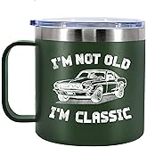 Panvola I'm Not Old I'm Classic 50th 60th 70th 80th 90th Birthday Gifts Grandpa Dad Retirement Gift Vintage Car Insulated Coffee Cup 14oz With Handle And Lid Camping Travel Mugs (Green, 14 oz)