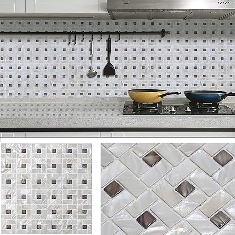 Amazon Es Decor天然シェルモザイクタイル 貝殻タイル 防水耐熱タイル貝殻 壁紙diy内装壁タイル 台所用 洗面所用 トイレ用 玄関用フロアタイル300x300x2mm 1シート Grey Turning タイル