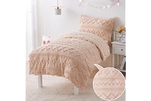 VIVILINEN Toddler Bedding Set for Girls 4-Piece Boho Beige Tufted Toddler Comforter Set Jacquard Tufts Bed-in-a-Bag Crib Toddler Bed Sheet Set for Kids with Comforter, Flat Sheet, Fitted Sheet, Pillowcase