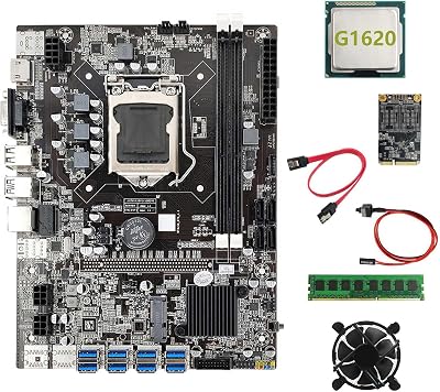 Lodokdre B75 BTC Miner Motherboard G1620 CPU 4G RAM 128G SSD 8 USB Fan Cable