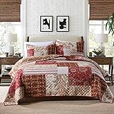Yvooxny Quilt Set Queen Bedspread Country Farmhouse Cottage Vintage Ditsy Floral Paisley Style Reversible Lightweight Coverlet Set Real Patchwork Quilt for All Seasons, Antique Rose, Queen Size