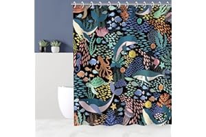 LIVILAN Kids Shower Curtain Ocean Shower Curtains, Cute Animal Bathroom Shower Curtain with Hooks Under The Sea Bathroom Decor Cartoon 72''W x 72''H Machine Washable (Blue)