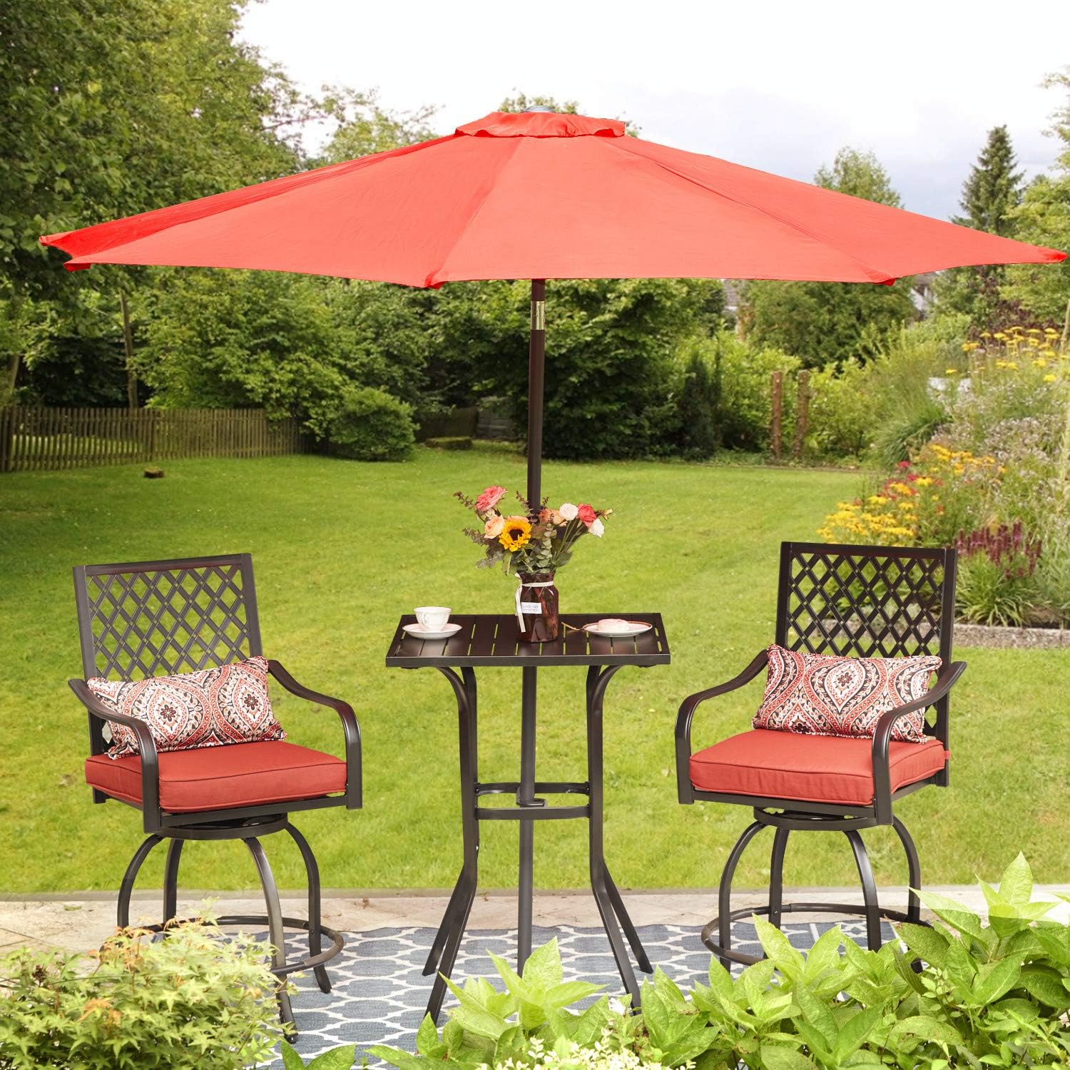 Vicllax Patio Bar Height Bistro Table Outdoor Umbrella Bar Table: Kitchen & Dining