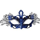 DIOLUF liweiyu Masquerade Mask, Mardi Gras Deecorations Venetian Masks for Womens (Blue-black), 9.44in*4.11in