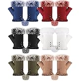 SATINIOR 6 Pairs Women Faux Rabbit Fur Gloves Fingerless Winter Gloves Mittens Warm Gloves Stretchy Hand Wrist Warmers (Novel Color)