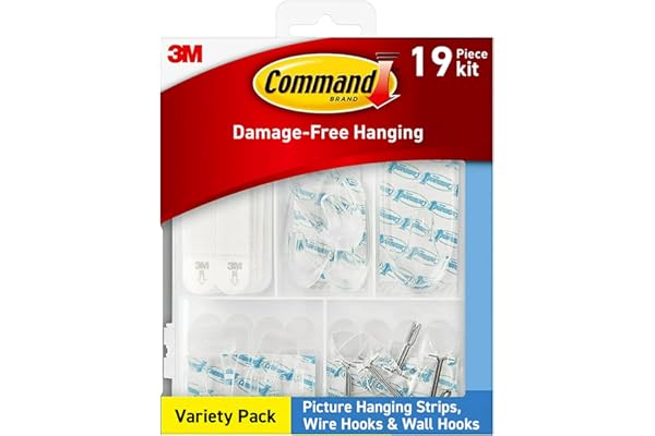 Command Variety Pack, Picture Hanging Strips, Wire Hooks and Wall Hooks, Damage Free Hanging Clear Variety Pack for Up to 19 Items, 1 Kit
