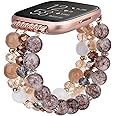 CAGOS Bracelet Compatible with Fitbit Versa 2 Band/Fitbit Versa Bands Women, Handmade Beaded Elastic Replacement Bands Pearl Straps for Fitbit Versa 2 Special Edition SmartWatch (Amber Brown)