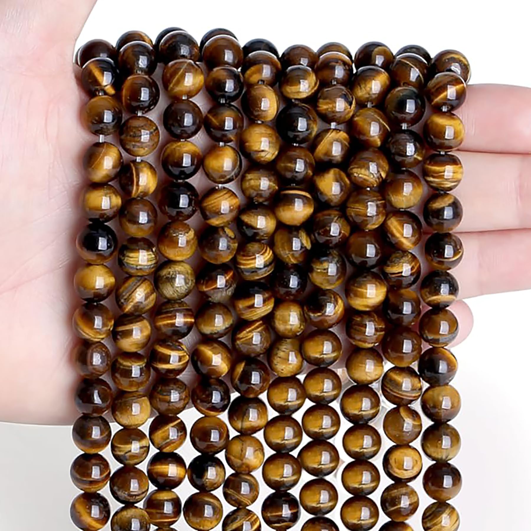 XIANNVXI 8mm Round Loose Tigers Eye Beads for Crafting Crystal Tiger Eye Stone Gemstone Bracelet Beads for Jewelry Making 47 Pcs
