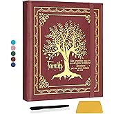 CWEGSJ Family Tree Magnetic Self-Stick Page Photo Album for 3x5 4x6 5x7 6x8 Pictures DIY Family Leather Cover Album for Family Member (Album Tree-Brown)