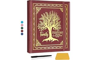 CWEGSJ Family Tree Magnetic Self-Stick Page Photo Album for 3x5 4x6 5x7 6x8 Pictures DIY Family Leather Cover Album for Family Member (Album Tree-Brown)