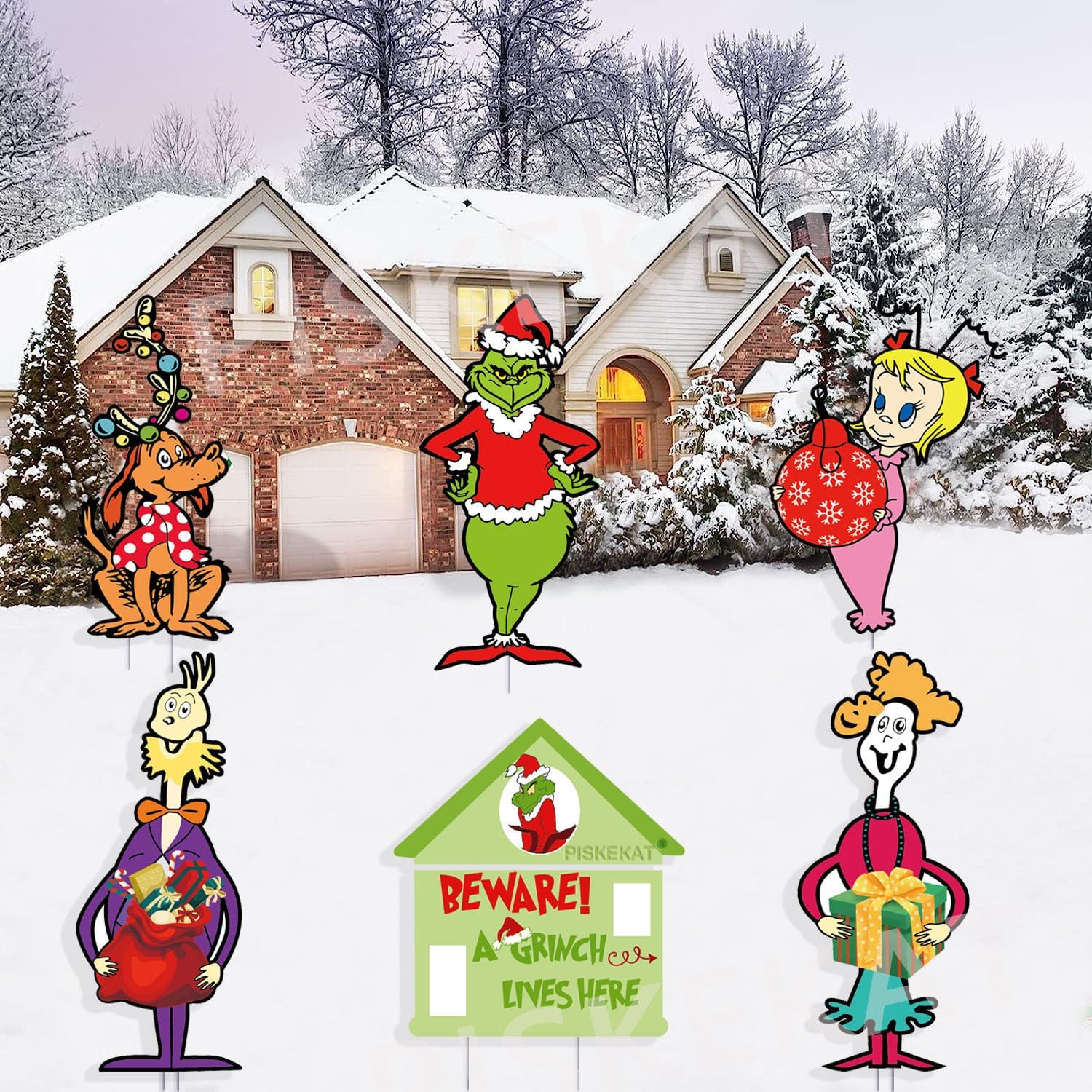 Yard Signs - 6Pcs Grinchs Christmas Decorations, Christmas Yard Signs with Stakes for Xmas Garden Lawn Decor, Grinchs Cindy Max Signs for Christmas Decor Outdoor Holiday Decorations Outdoor