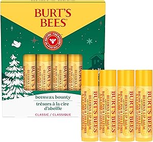 Burt’s Bees Christmas Gifts, 4 Lip Balm Stocking Stuffers Products, Beeswax Bounty Classic Set - Original Beeswax Moisturizin