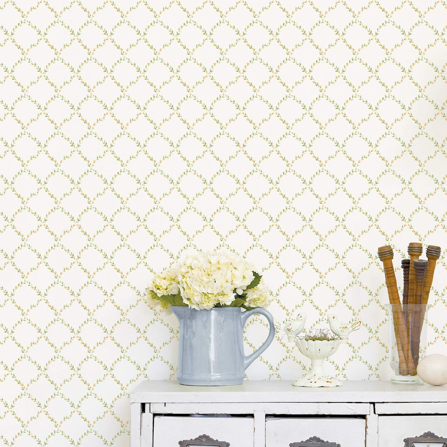 Galerie G67907 Miniatures 2 Miniatures 2 Rose Trellis Design Wallpaper, Yellow/White, 10m x 53cm - Image 3