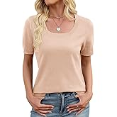 LOMON Womens Short Sleeve Sweater Spring Square Neck Knit Tops Summer Fahshion Business Casual Tops