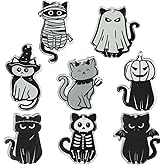 Ipotkitt 16pcs 8 Styles Halloween Themed Acrylic Charms Plastic Cat Charms Flat Animal Charms for DIY Craft Bag Earring Keychain Necklace Jewelry Making