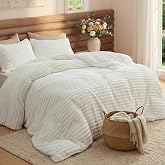 Bedsure Twin/Twin XL Fluffy Comforter Set, Cozy Fleece Cream White Bedding | Ultrasoft Ribbed Flannel Comforter, Fall &amp; Winter Warm Bedding Set, Gift for Women, Room Decor Aesthetic, OEKO