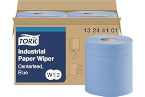 Tork 13244101 Industrial Paper Wiper, Centerfeed, 4-Ply, 11.0" Width x 492' Length, Blue (Case of 2 Rolls, 375 per Roll, 750 