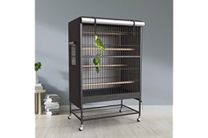 KNUTI Universal Bird Cage Cover Good Night Blackout 51" x 38" x 23.5" Inch Thin Lightweight Breathable Small Animal Cages Cover Pet Removable Durable Protector - Black