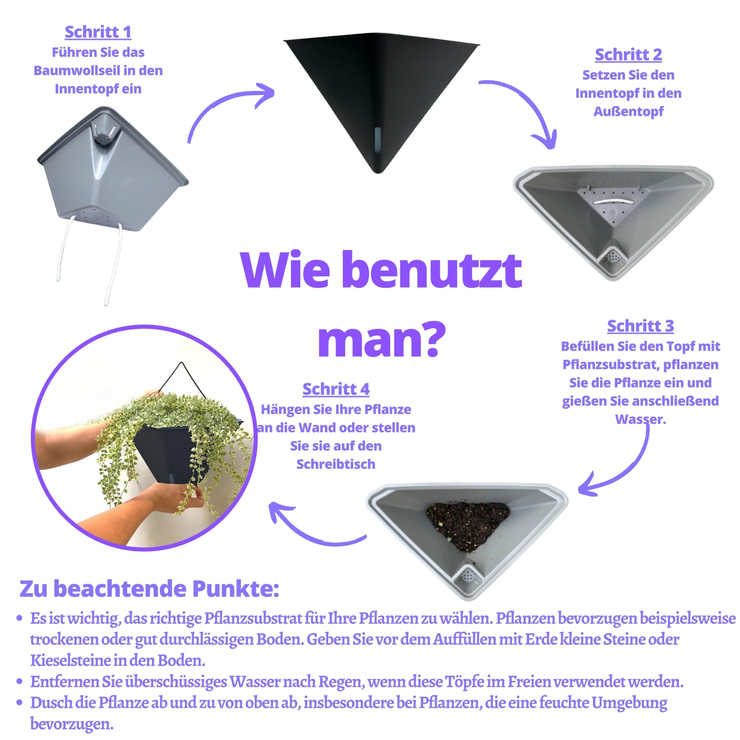 LaLaGreen 4 Stück selbstbewässernde Pflanzenwandpflanzen, 30 cm (12 Zoll) große Pflanzenpflanzen für den Innenbereich 3
