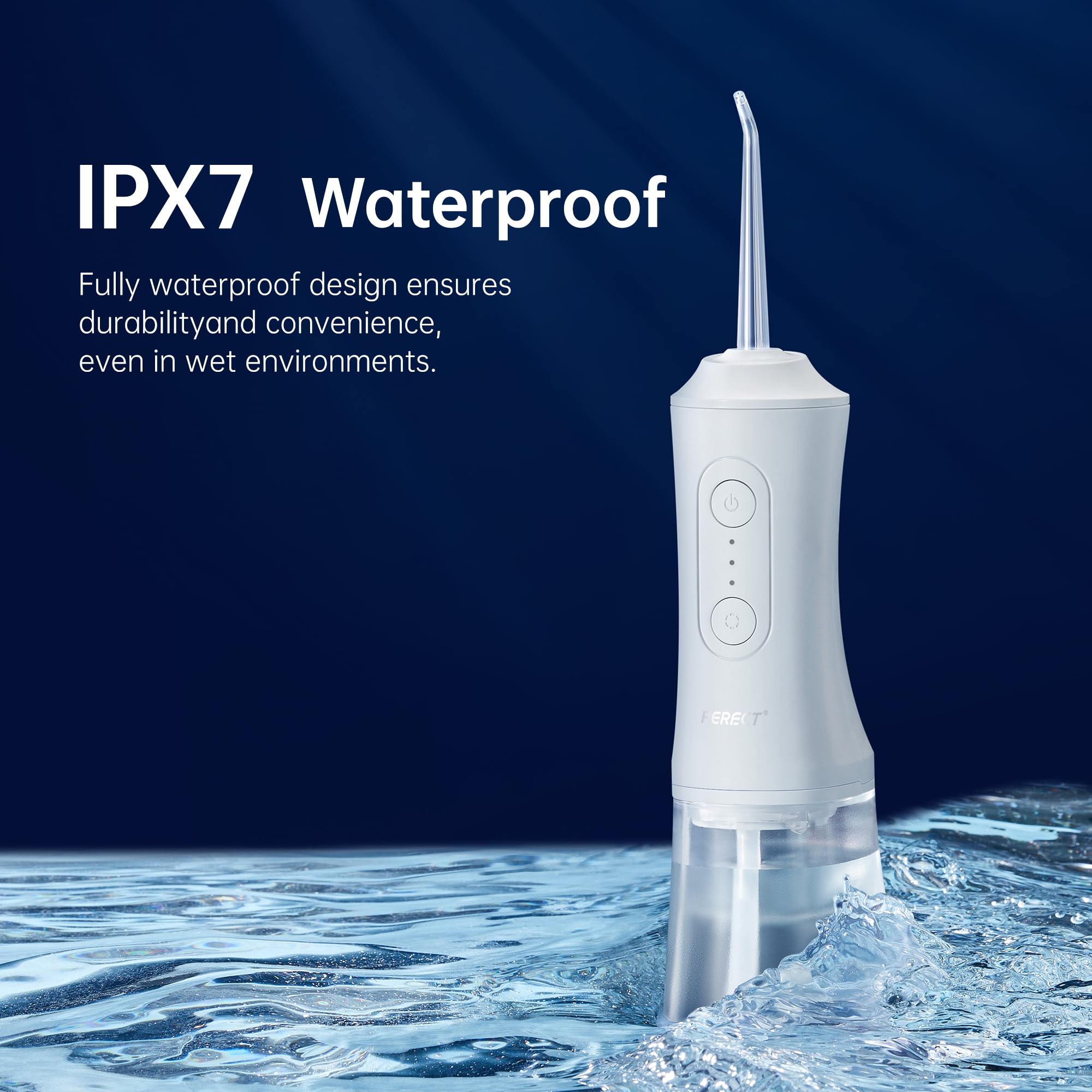 PERECT Water Flosser with 300ML Water Tank, 3 Modes, 4 Replaceable Jet Tips, Cordless Water Dental Flosser, IPX7 Waterproof, Water Flosser for Teeth Cleaning at Home and Travel(White)